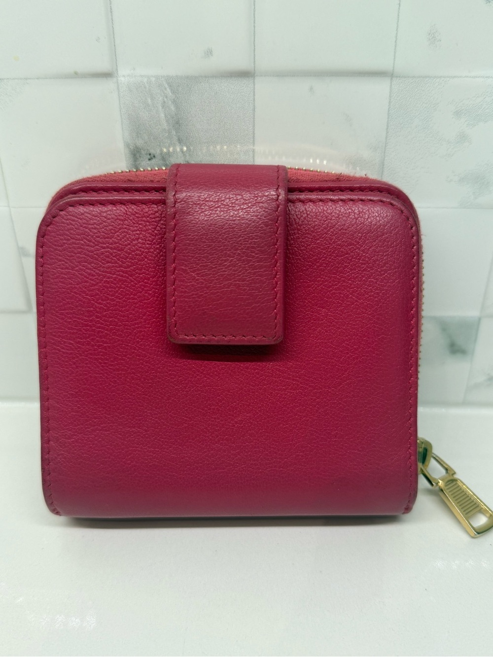YSL Compact Cassandra Wallet with Zipper in Hot Pink - Picture 3 of 6
